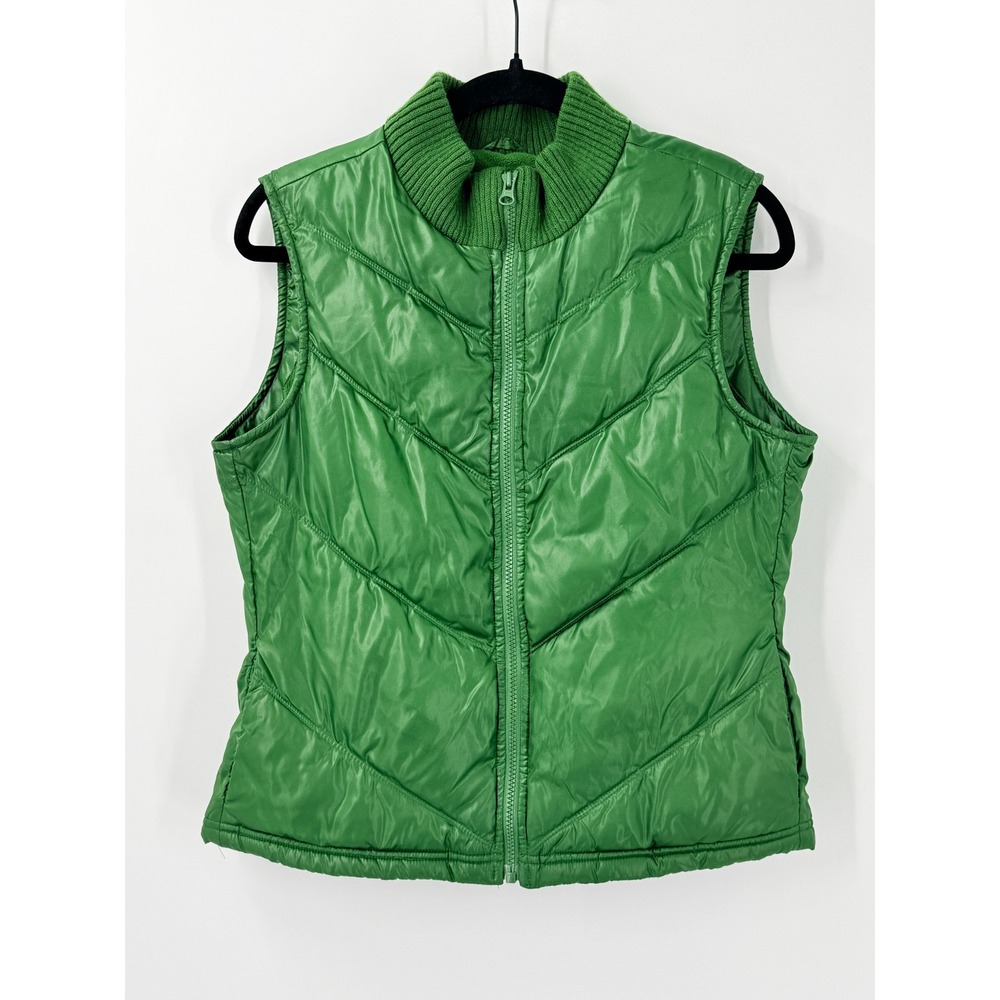 vtg y2k Old Navy Womens Green Chevron Quilted Puffer Vest womens sz M preppy